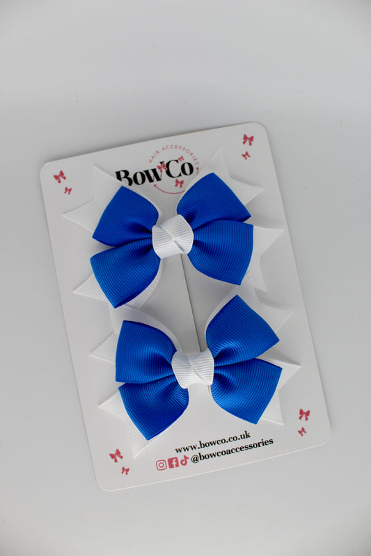 Knot Bow Set - Clip - Royal Blue and White
