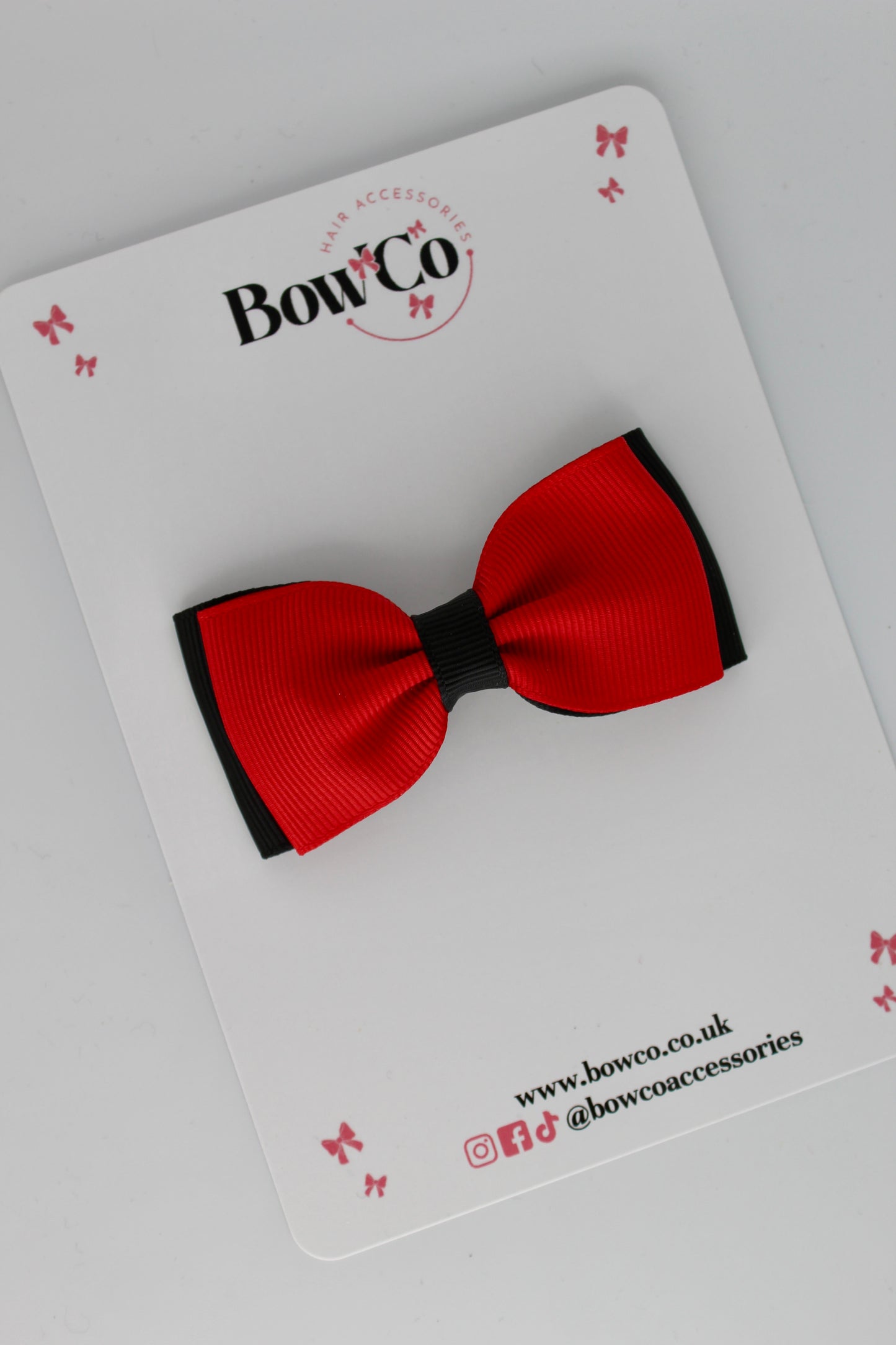 Red and Black - Double Lapel Bow - Clip