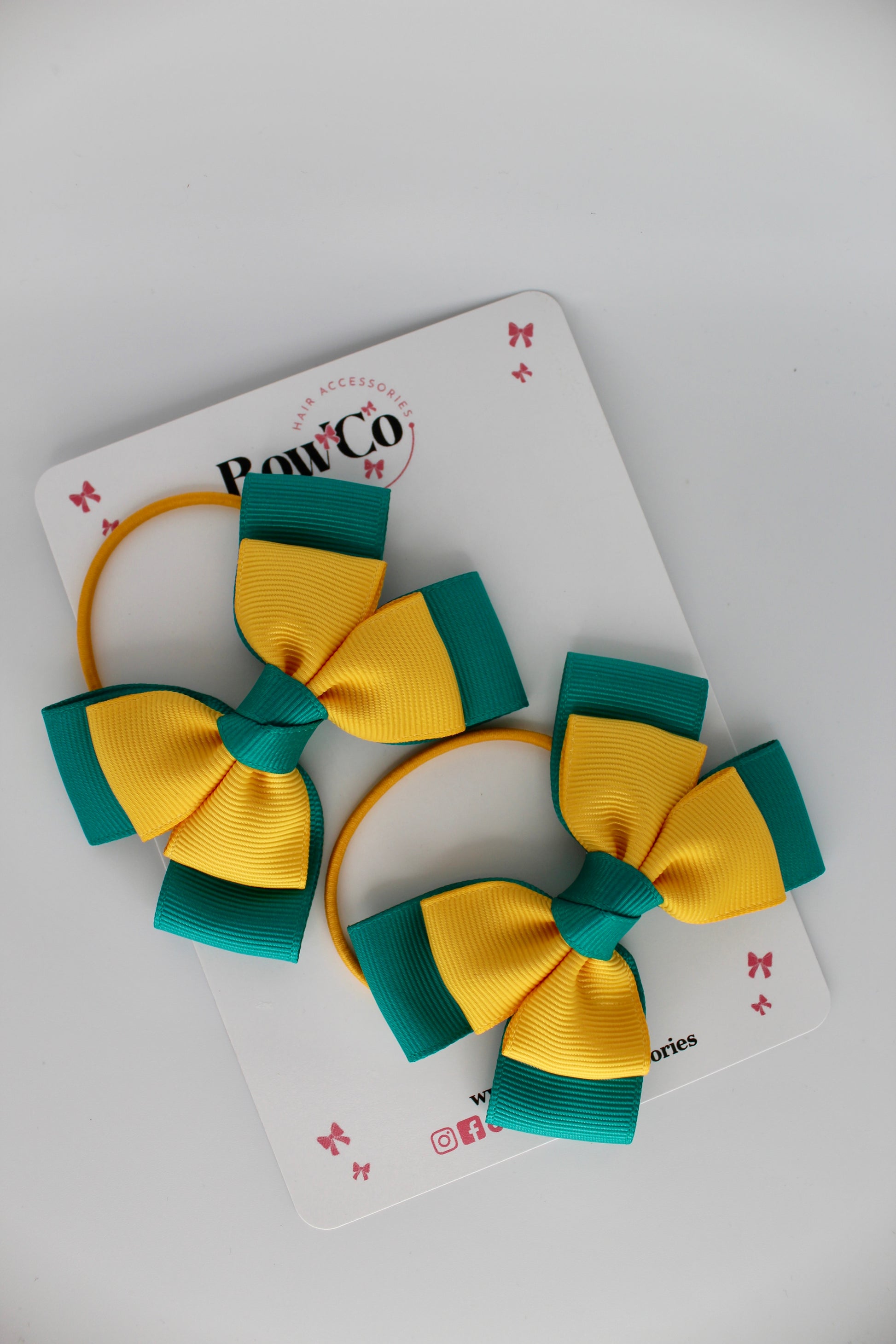 Layer Bow Set - Elastic - Jade Green and Yellow Gold