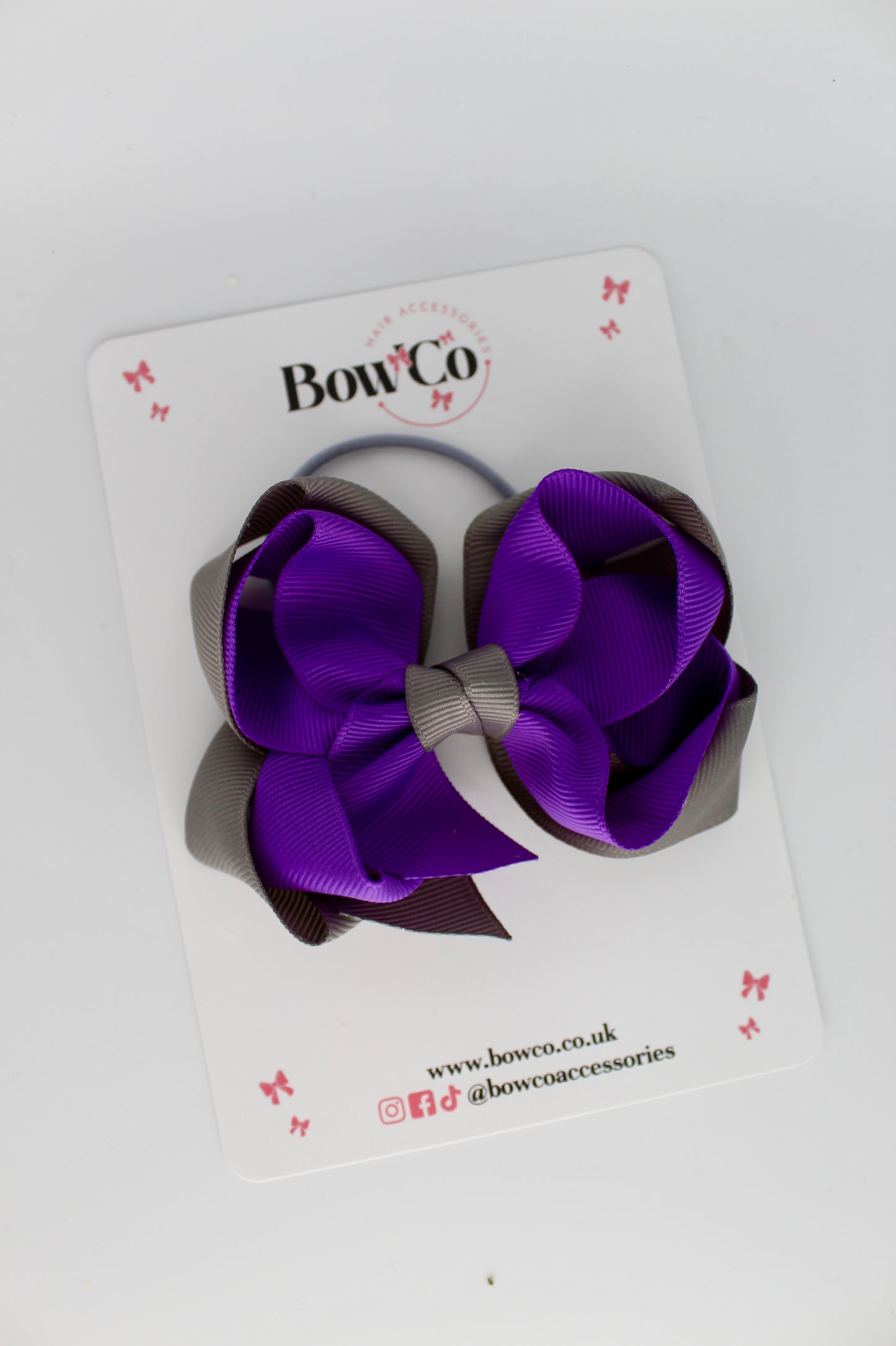 Double Loop Bow - Elastic - Purple and Metal Grey