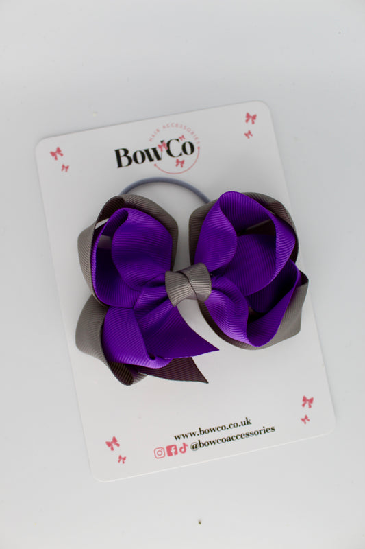 Double Loop Bow - Elastic - Purple and Metal Grey