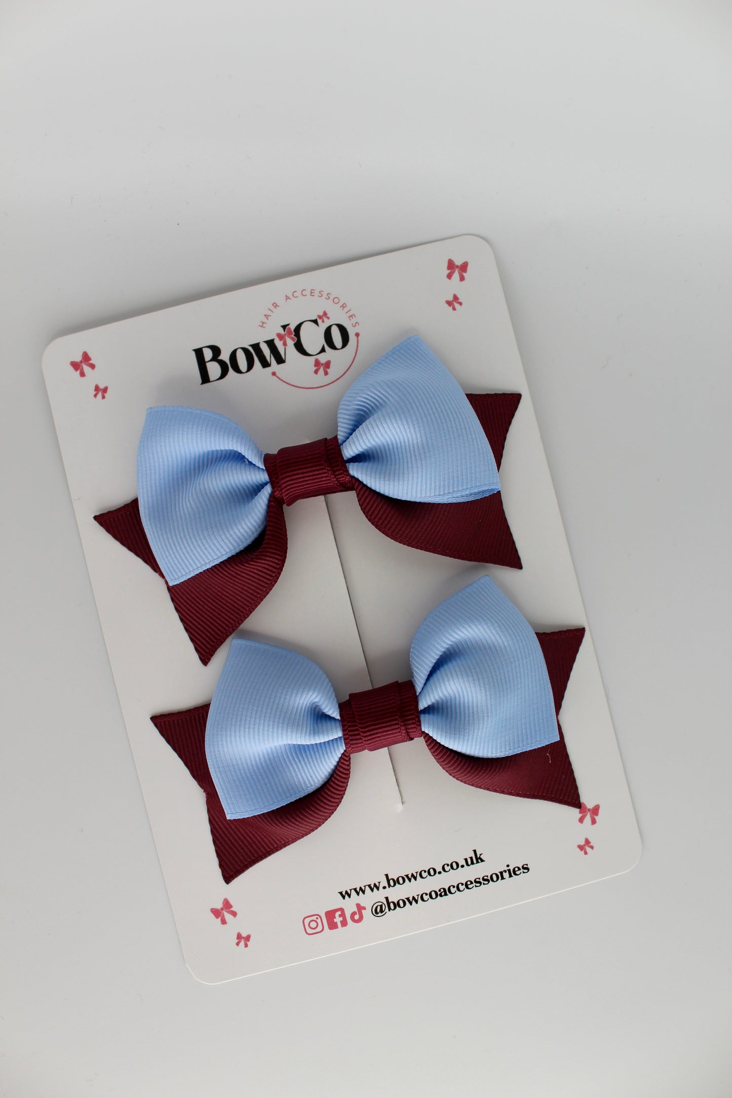 Double Knot Bow Tail Set - Clip - Burgundy and Bluebell