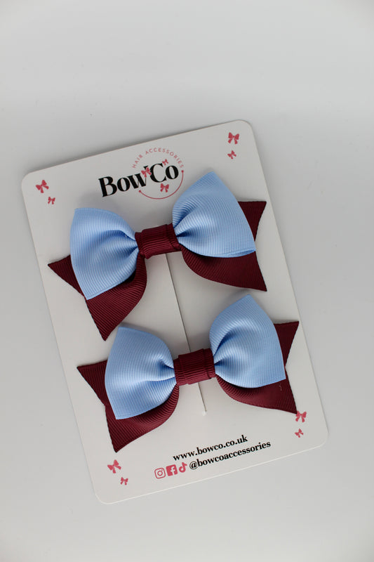 Double Knot Bow Tail Set - Clip - Burgundy and Bluebell