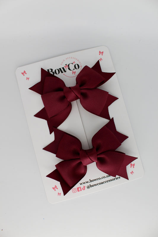 Knot Bow Set - Clip - Burgundy