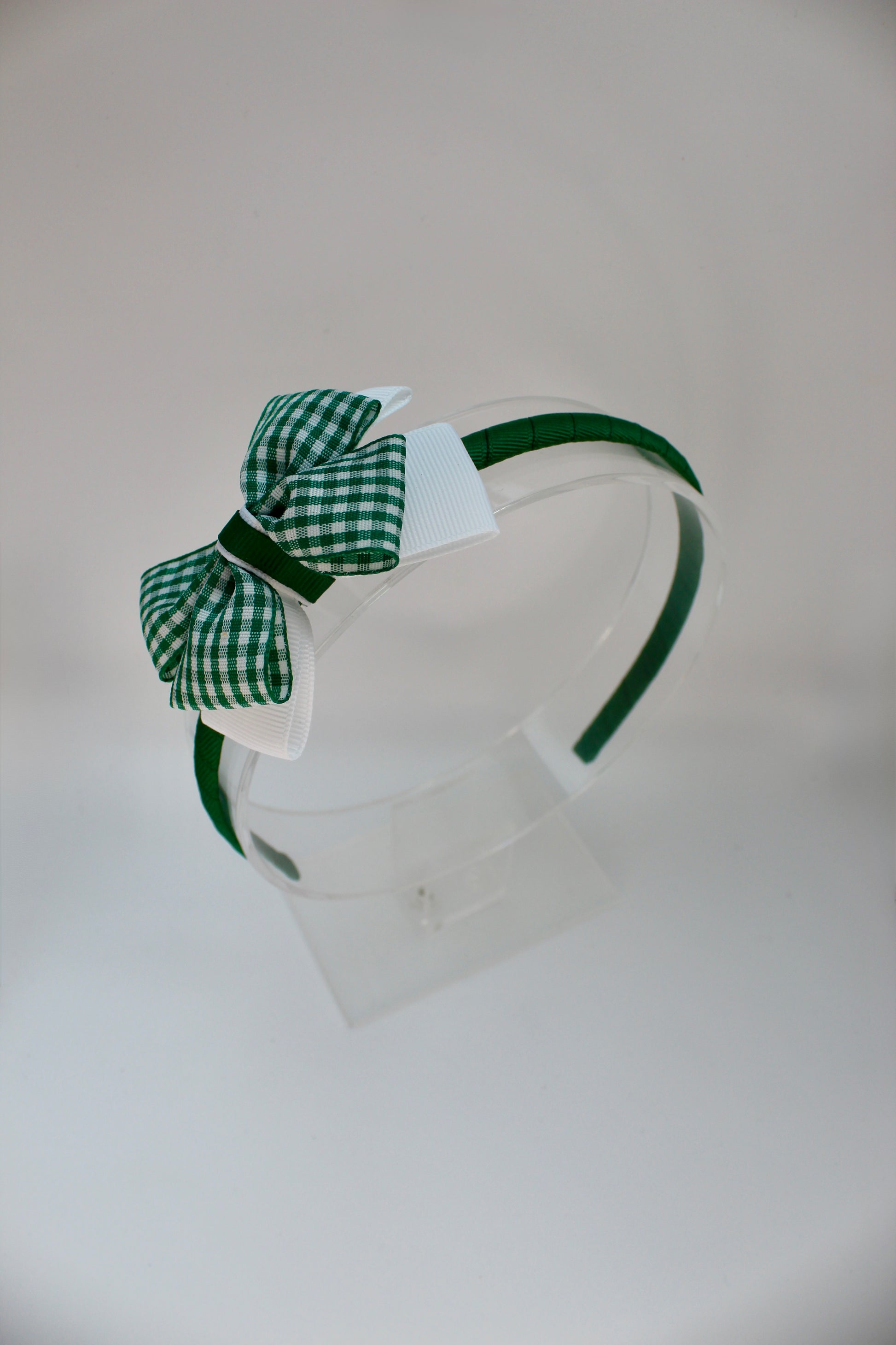 School Hair Accessory - Bow Alice Band - Green Gingham