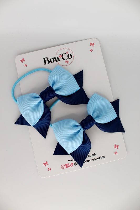 Double Knot Bow Tail Set - Elastic - Navy Blue and Blue Topaz