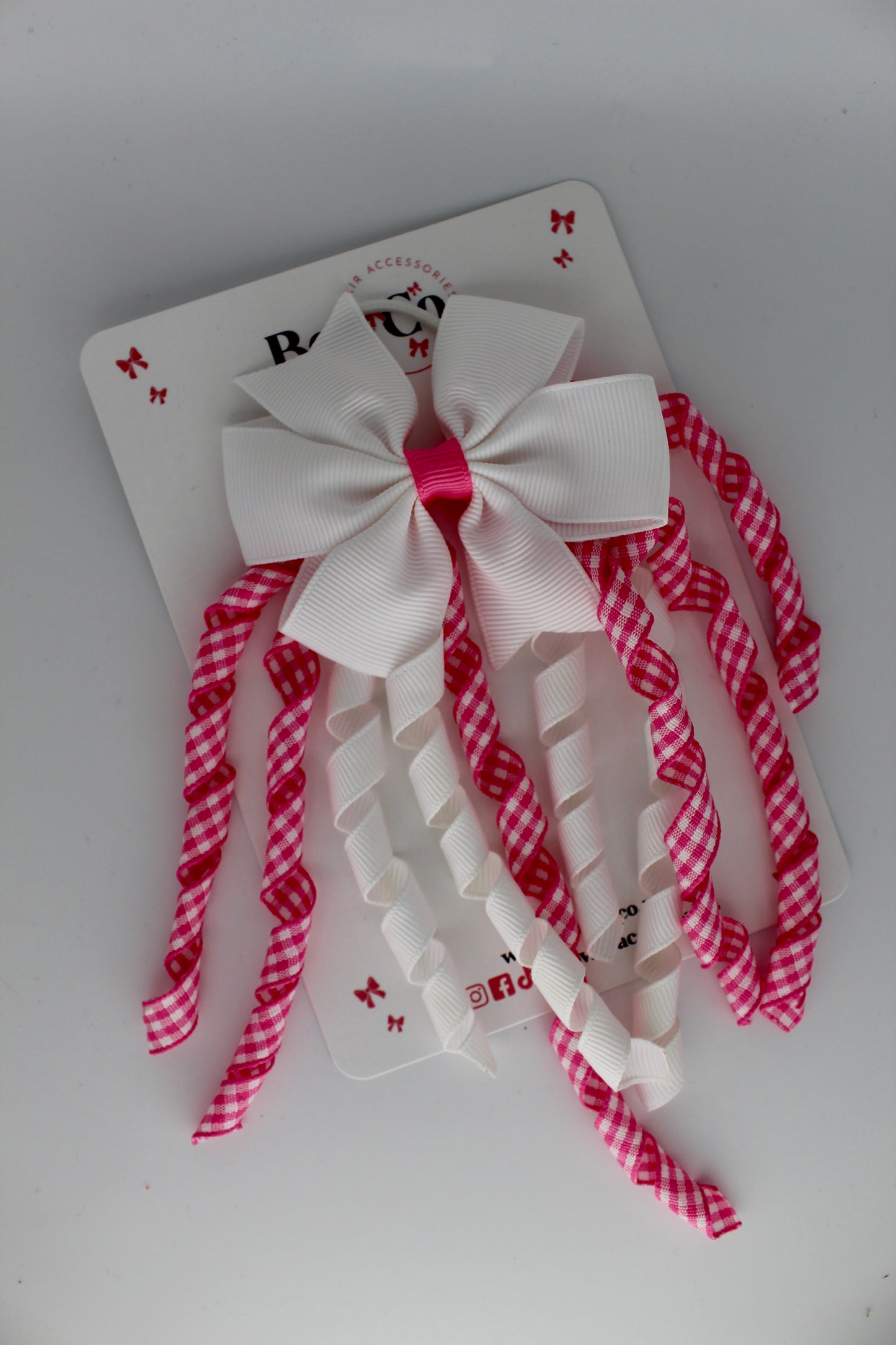 Pinwheel Corker Bow - Pink Gingham - Elastic