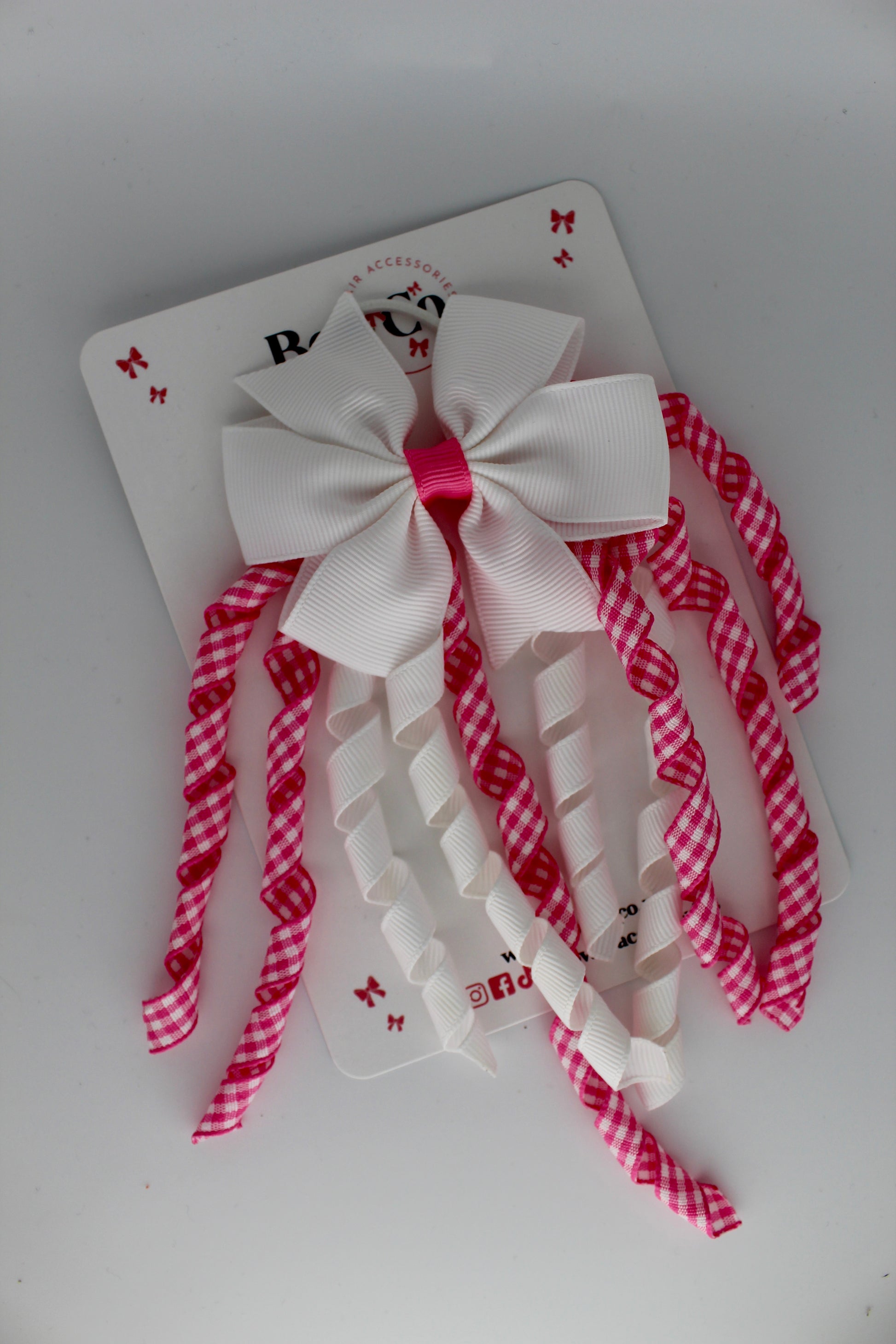 Pinwheel Corker Bow - Pink Gingham - Elastic