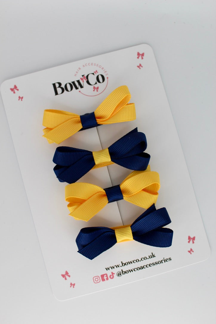 Ballerina Bows - Set of 4 - Clip - Navy Blue and Yellow Gold