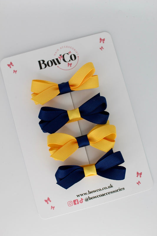 Ballerina Bows - Set of 4 - Clip - Navy Blue and Yellow Gold