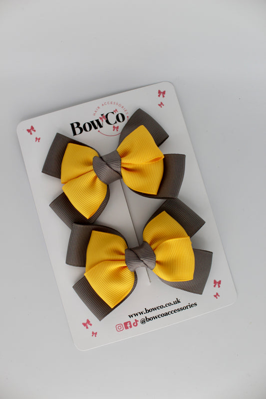 Layer Bow Set - Clip - Metal Grey and Yellow Gold