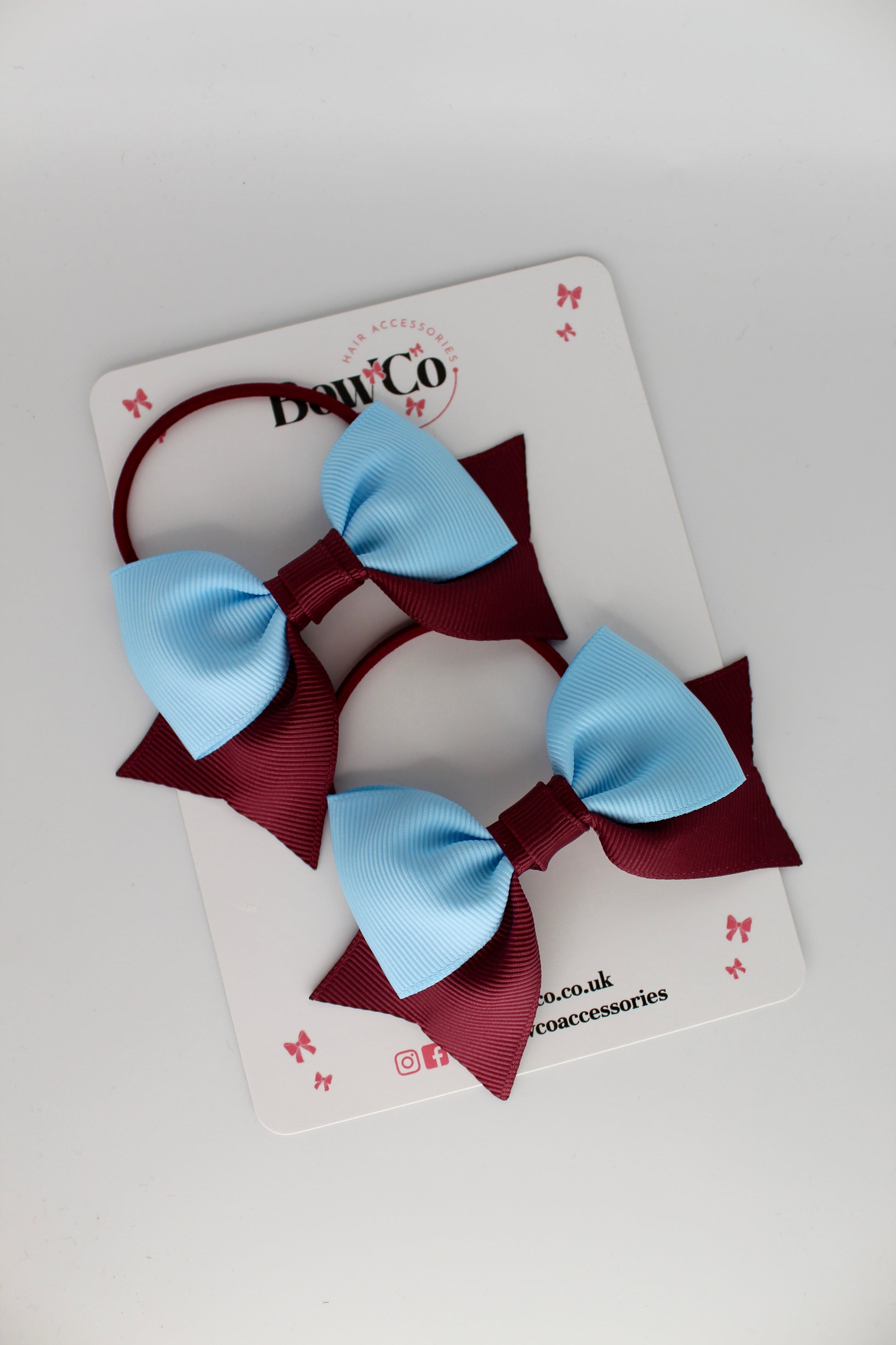 Double Knot Bow Tail Set - Elastic - Burgundy and Blue Topaz
