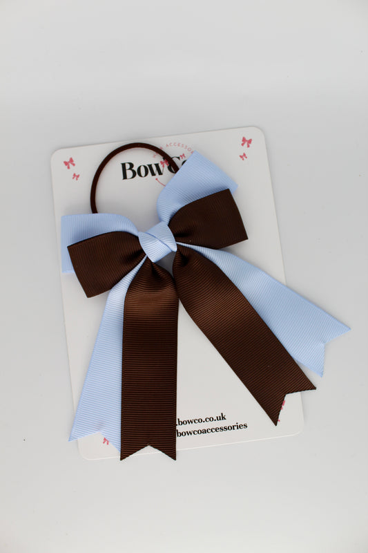 Double Ribbon Tail – Elastic - Bluebell and Brown