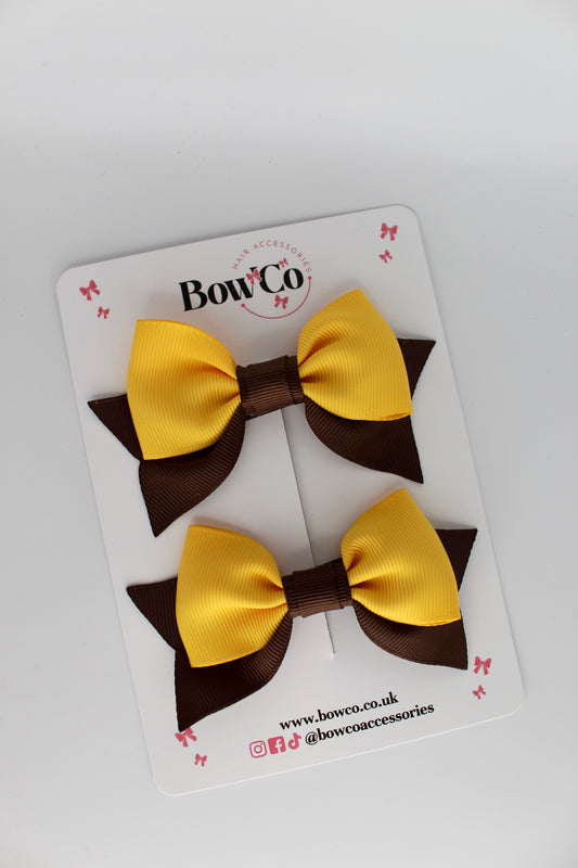 Double Knot Bow Tail Set - Clip - Brown and Yellow Gold