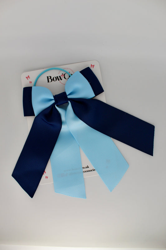 Double Layer Tail Bow – Elastic - Navy Blue and Blue Topaz