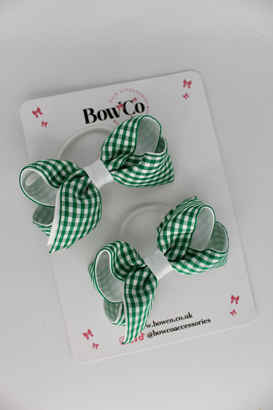Loop Bow Set - Green Gingham - Elastic