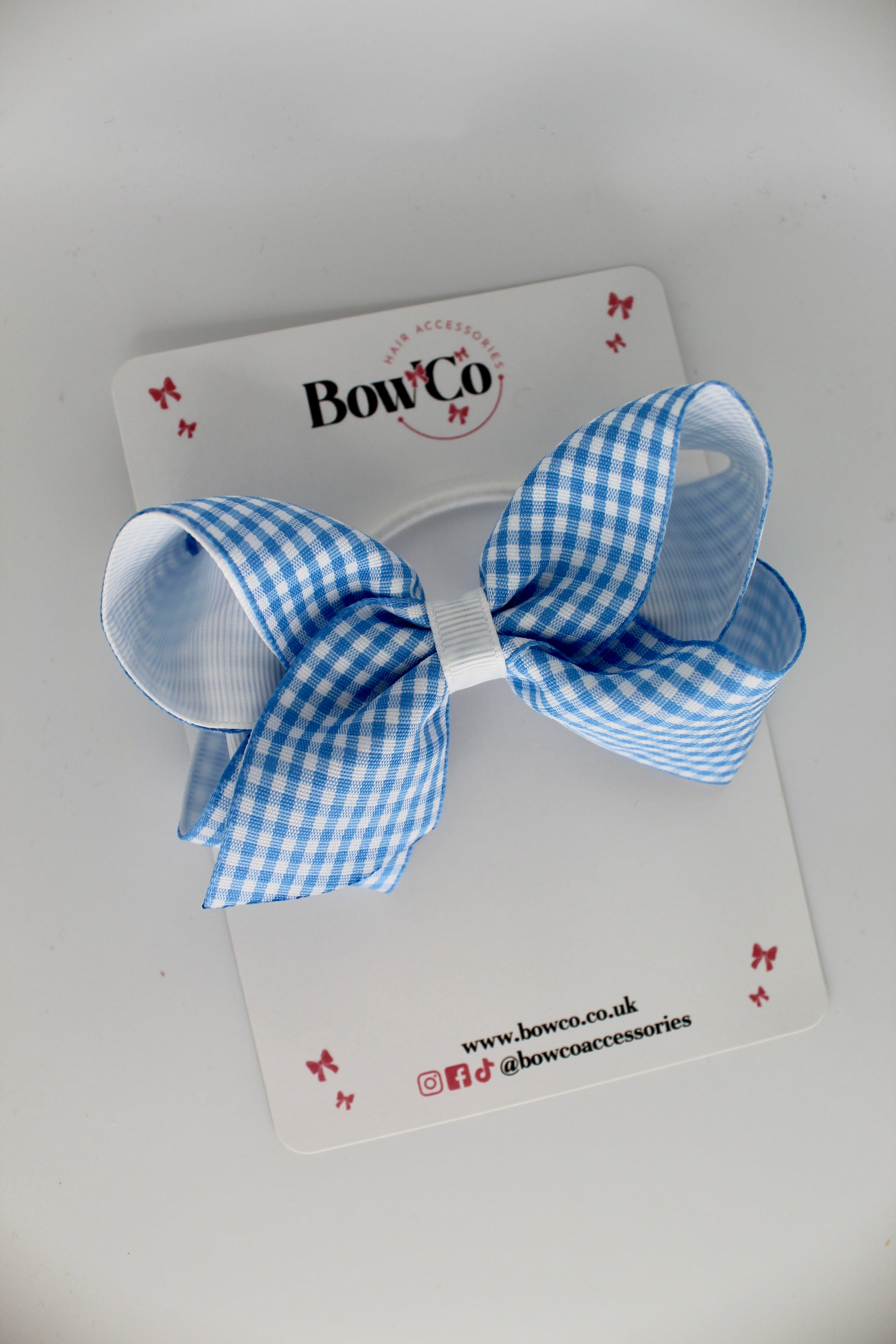 Loop Bow - Light Blue Gingham - Elastic