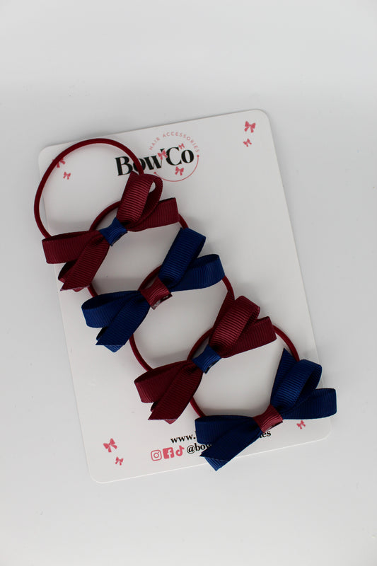 Ballerina Bows - Set of 4 - Elastic - Navy Blue and Burgundy