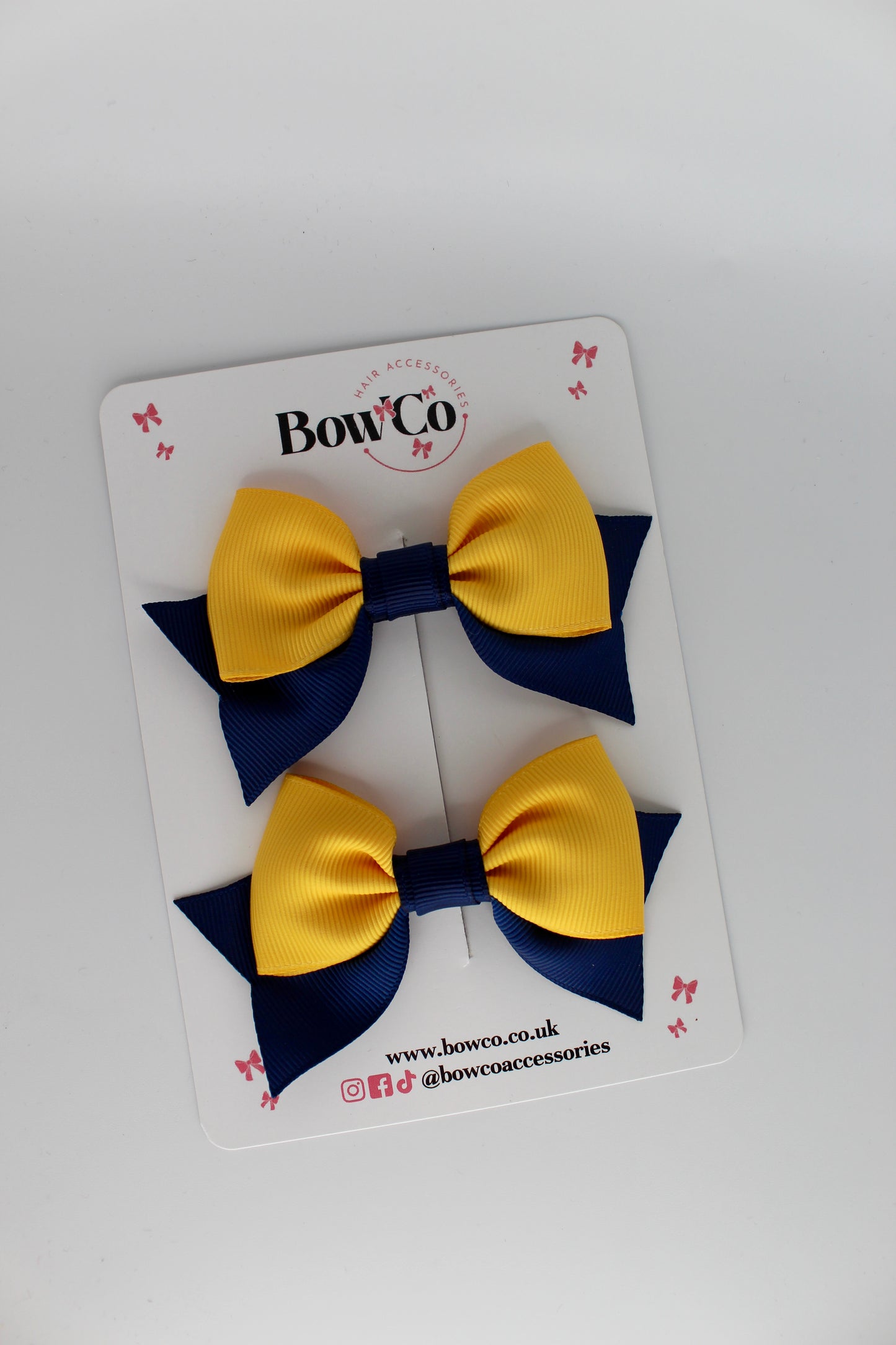 Double Knot Bow Tail Set - Clip - Navy Blue and Yellow Gold