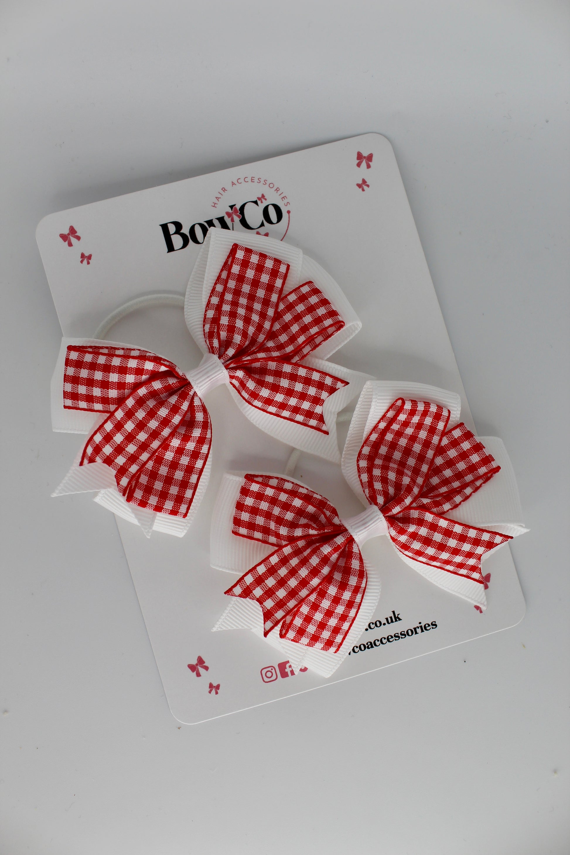Double Tail Bow Set - Red Gingham - Elastic