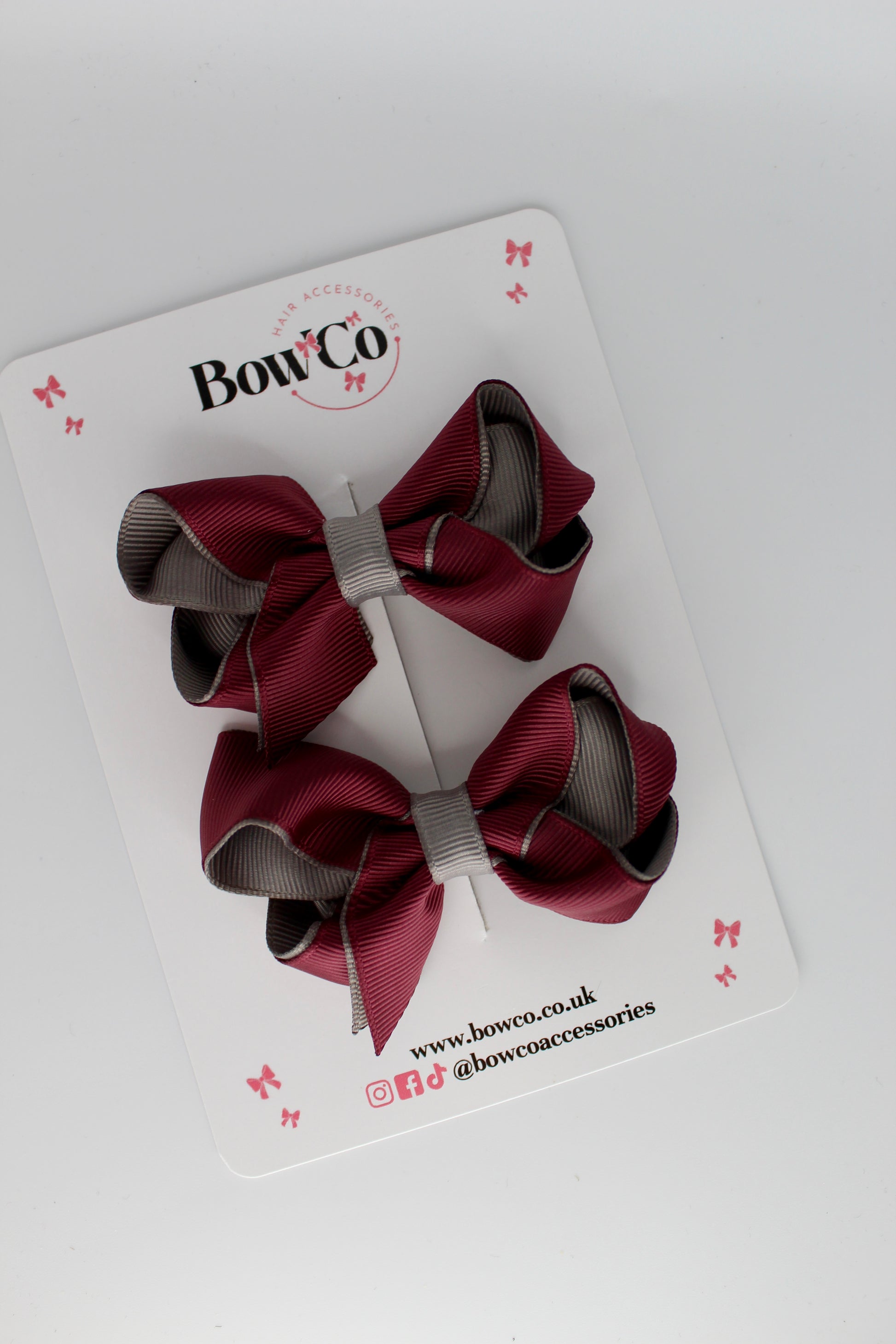 Loop Bow Set - Clip - Burgundy and Metal Grey