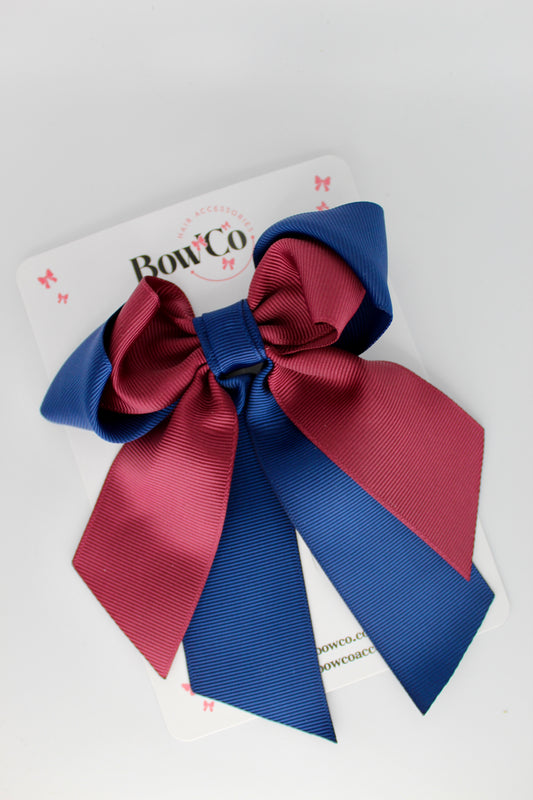 Layer Loop Tail Hair Bow - Clip - Navy Blue and Burgundy