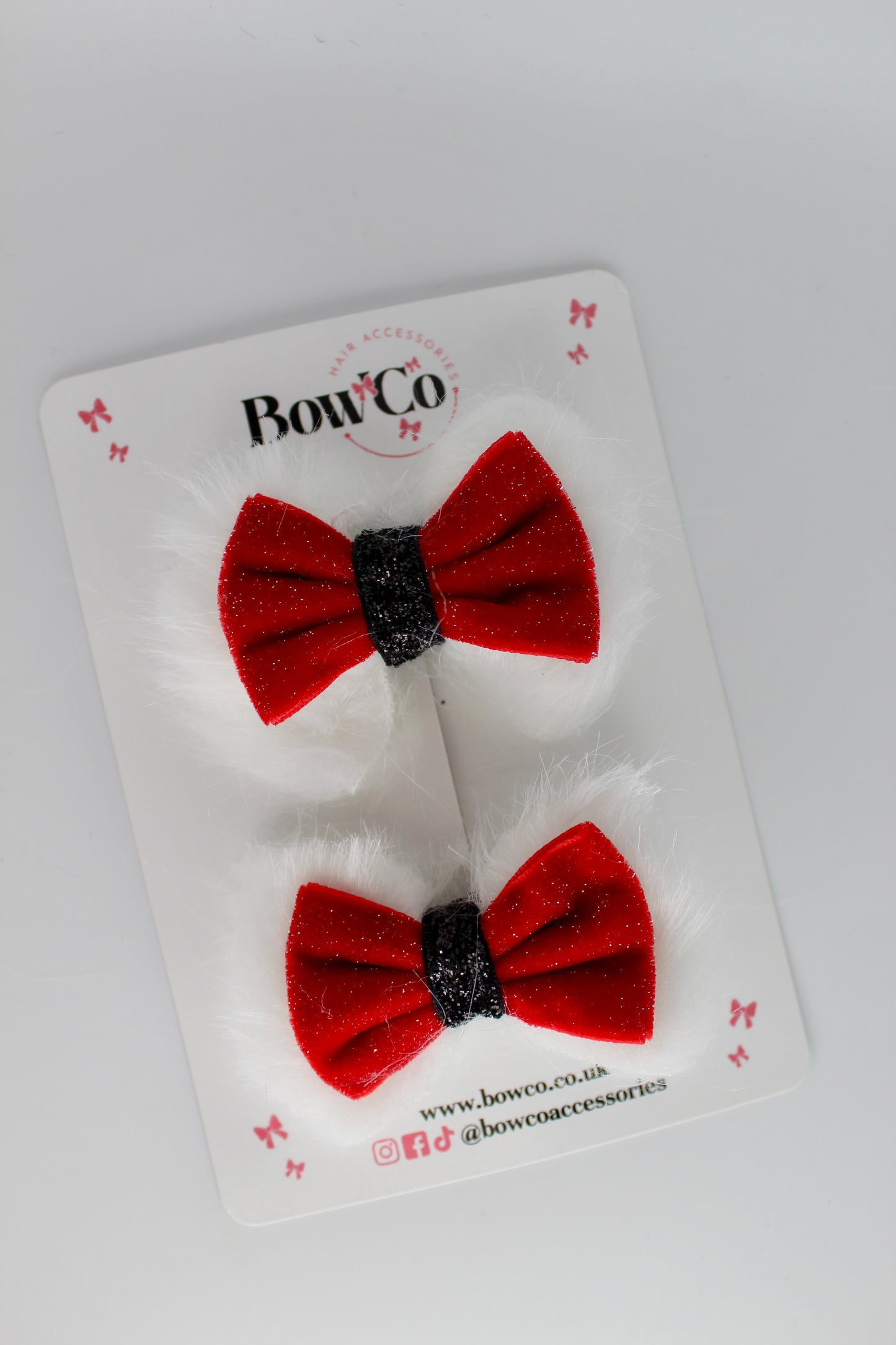 Red Velvet & White Fur Trim Santa Bow Set