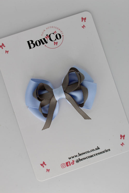 Bluebell and Metal Grey - Double Bow - Clip