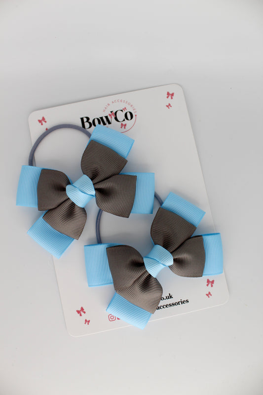 Layer Bow Set - Elastic - Blue Topaz and Metal Grey