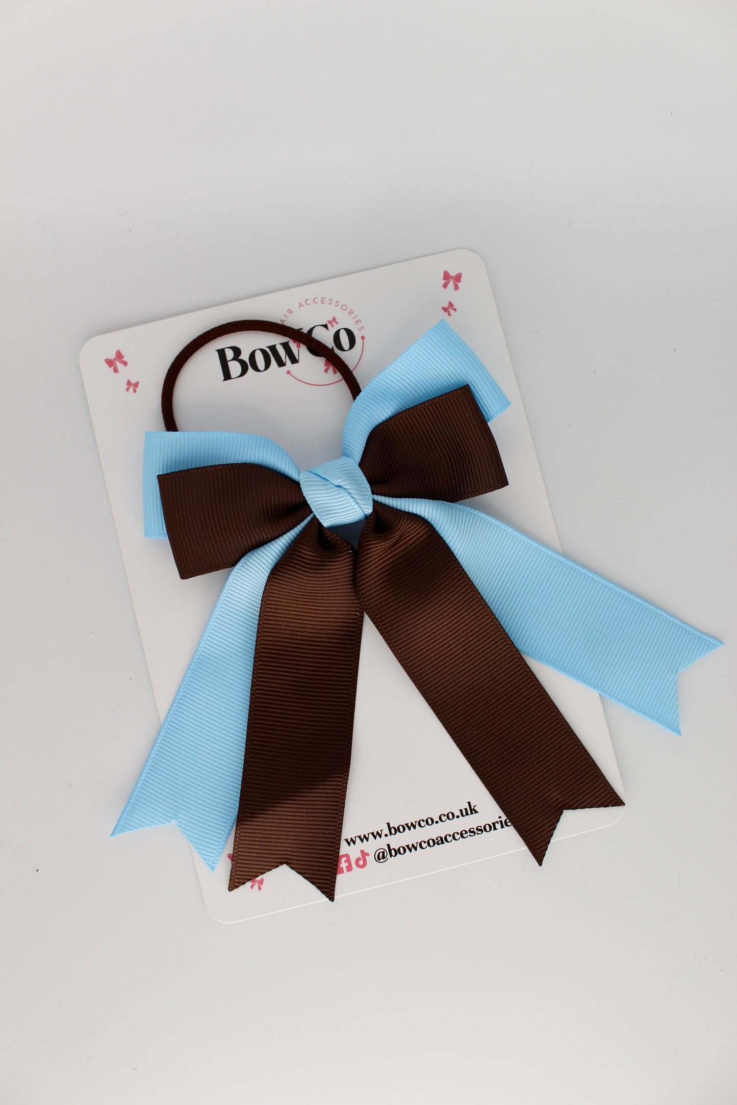 Double Ribbon Tail – Elastic - Blue Topaz and Brown