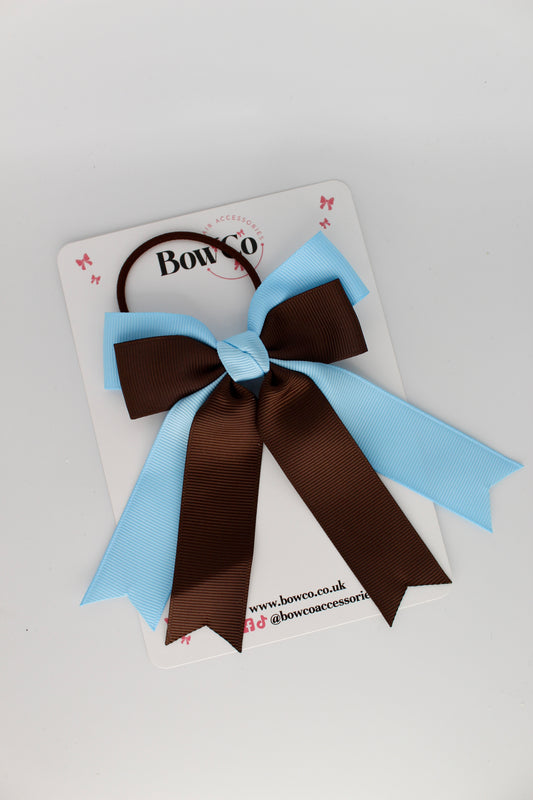 Double Ribbon Tail – Elastic - Blue Topaz and Brown