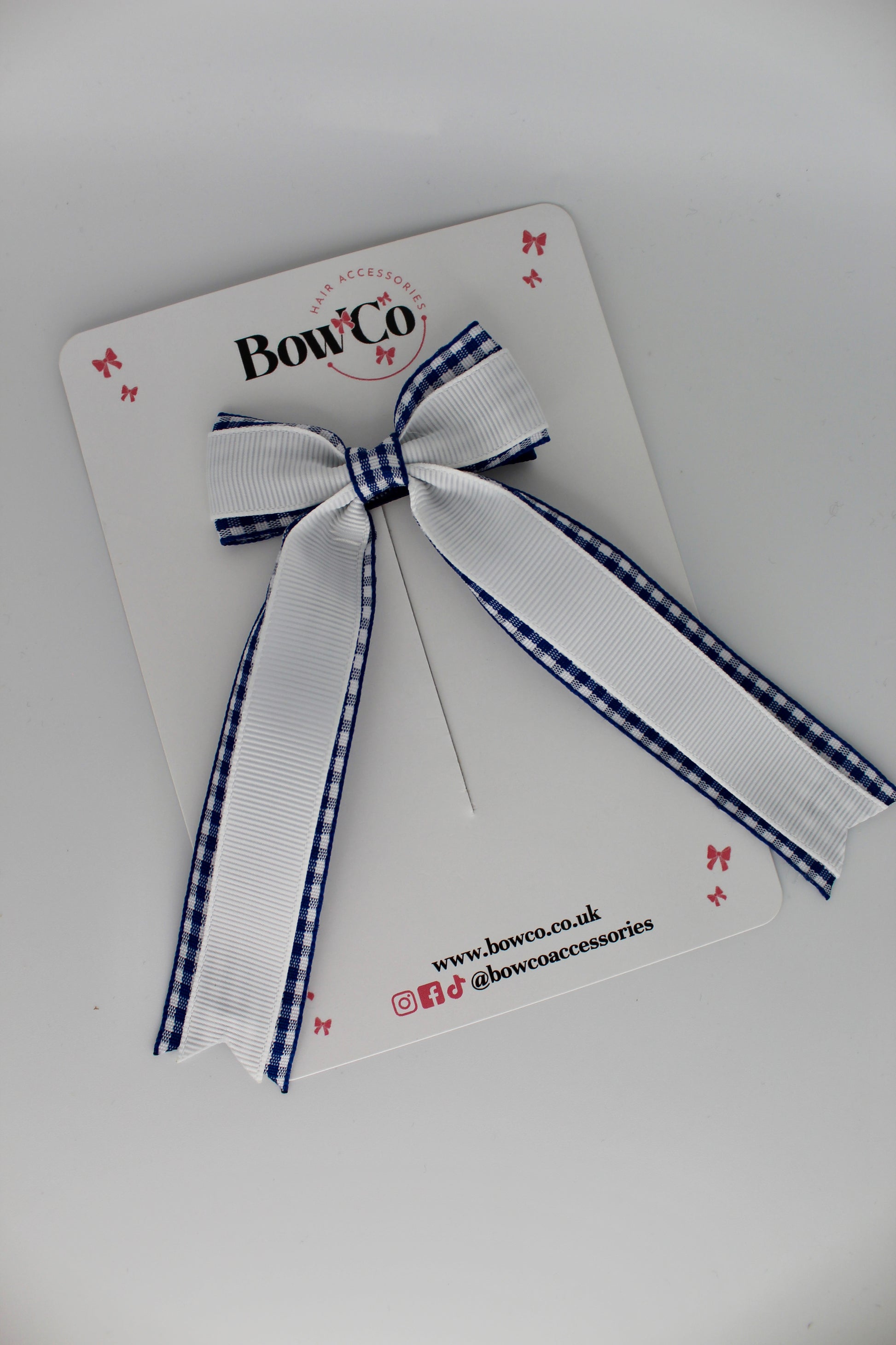 Tuxedo Tail Bow - Navy Blue Gingham - Clip