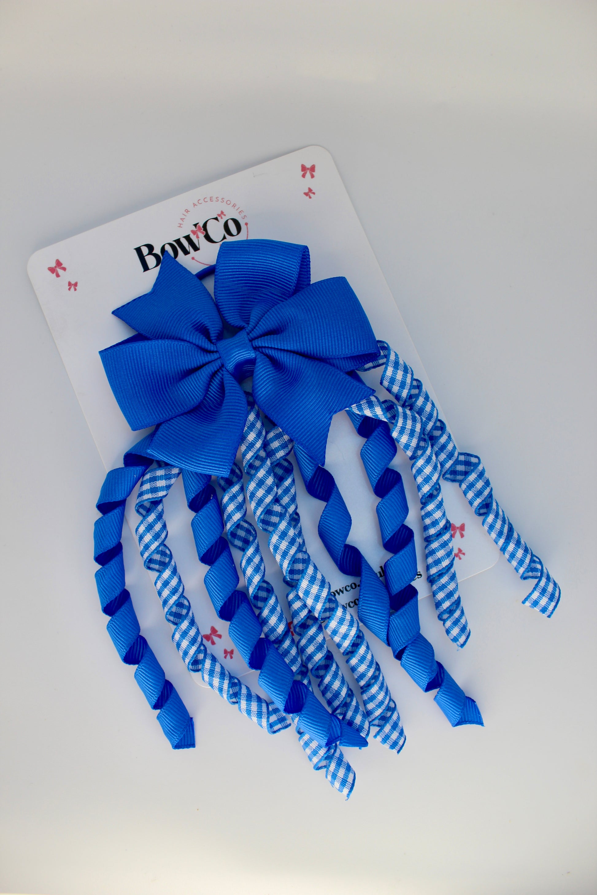 School Bow Royal Blue Gingham Pinwheel Corker Bow - Elastic