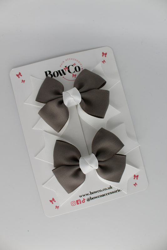 Knot Bow Set - Clip - Metal Grey and White