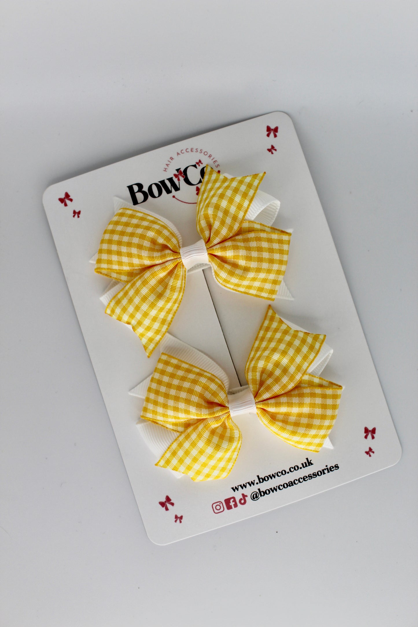 Layer Tail Bow Set - Yellow Gingham - Clip