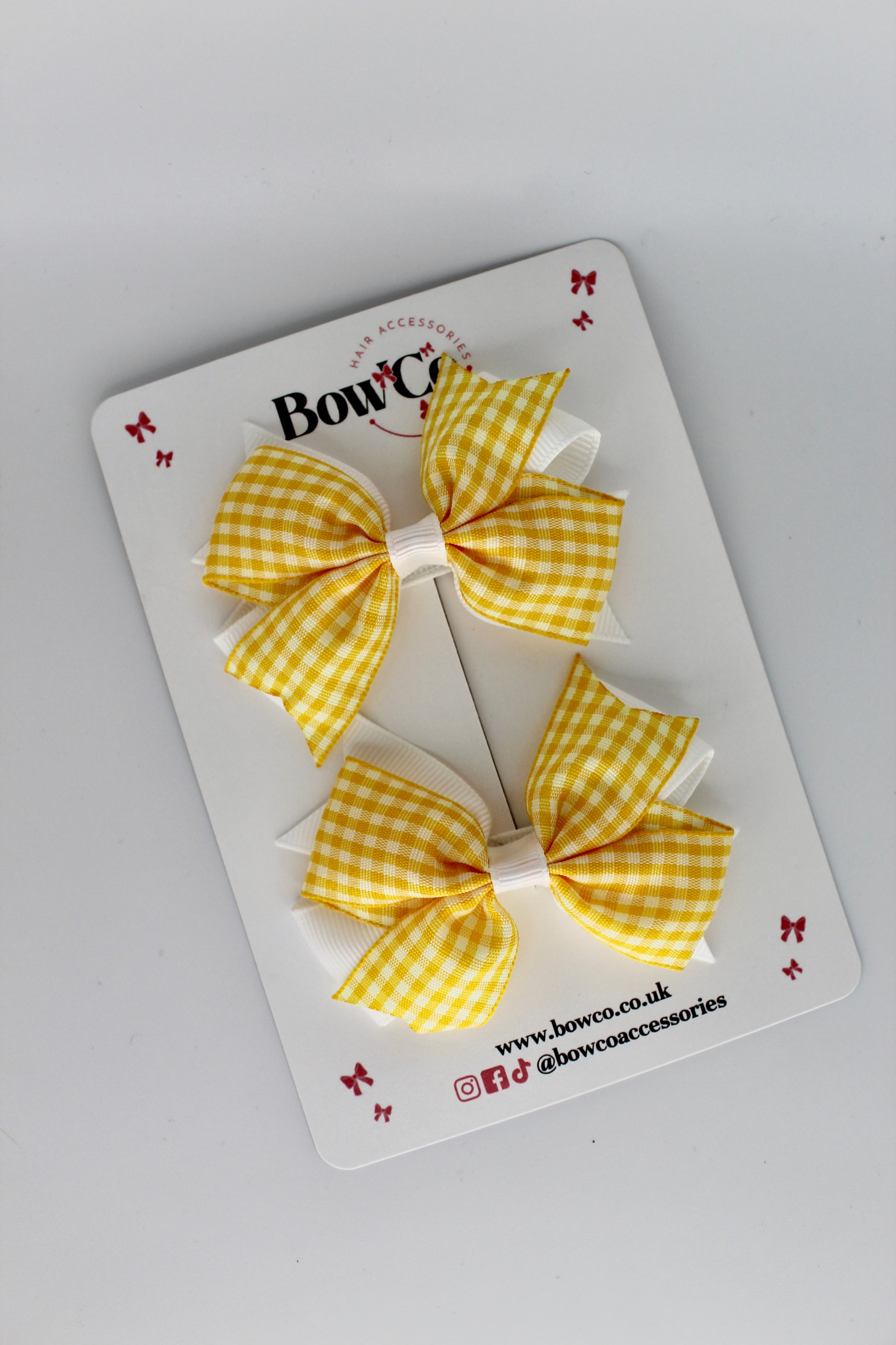 Layer Tail Bow Set - Yellow Gingham - Clip