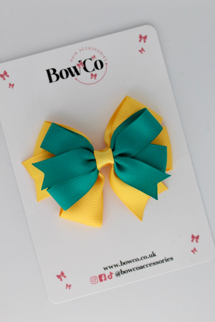Jade Green and Yellow Gold - Double Tail Bow - Clip