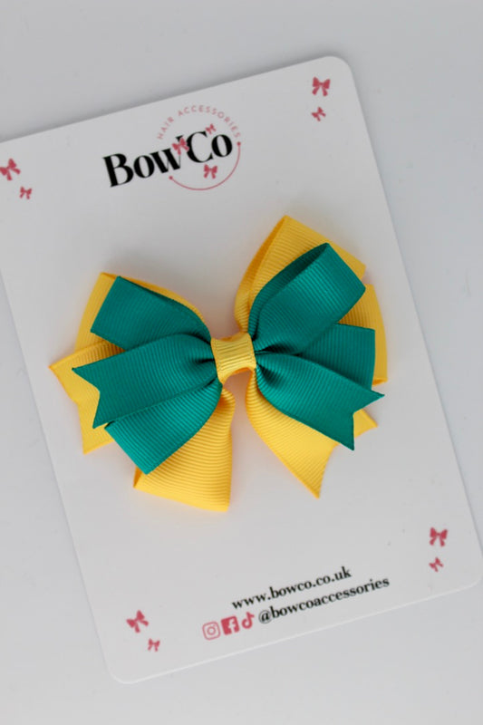 Jade Green and Yellow Gold - Double Tail Bow - Clip