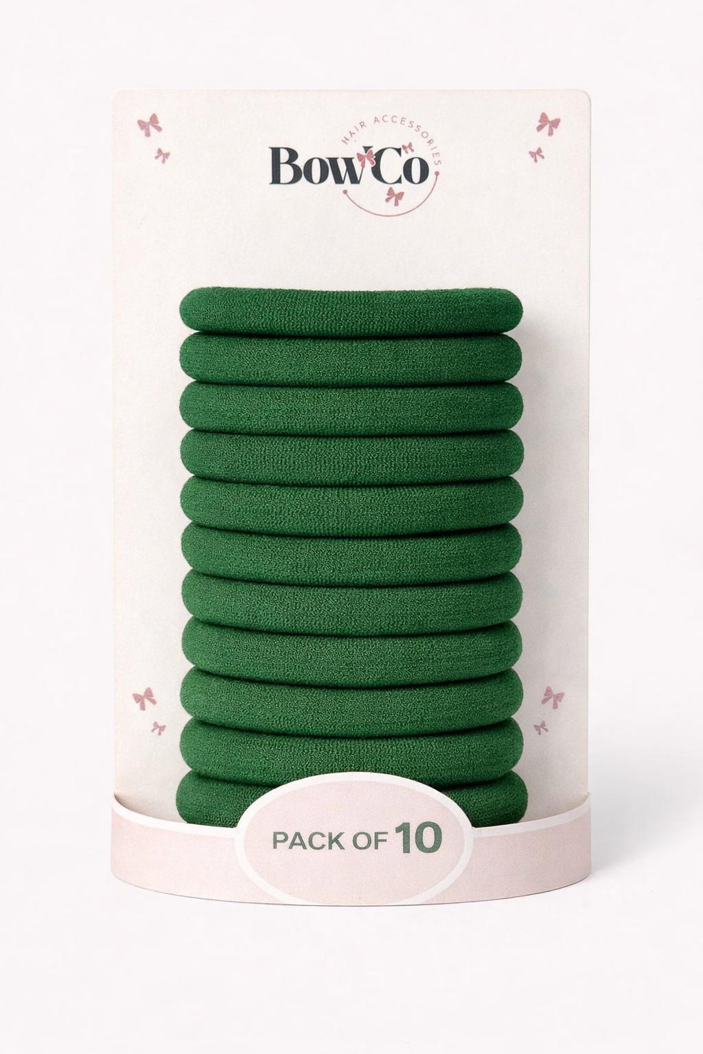 10 Elastic School Hair Bobbles - Green - Non Damage