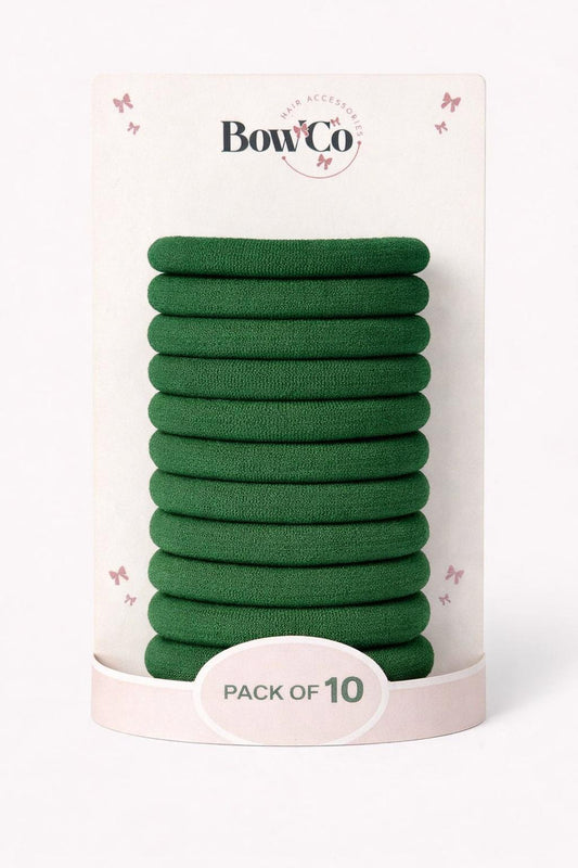 10 Elastic School Hair Bobbles - Green - Non Damage