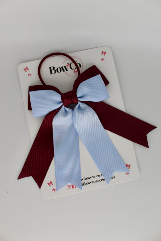 Double Ribbon Tail – Elastic - Burgundy and Bluebell