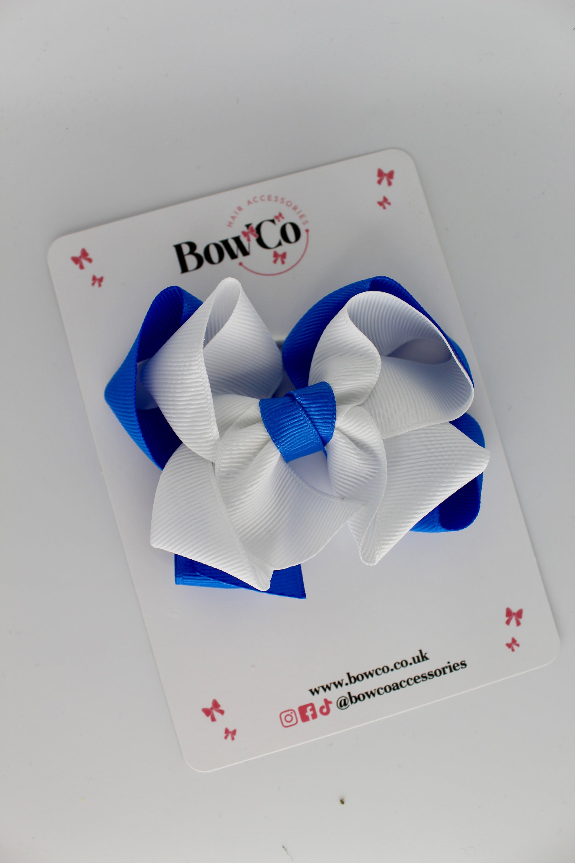 Double Loop Bow - Elastic - Royal Blue and White