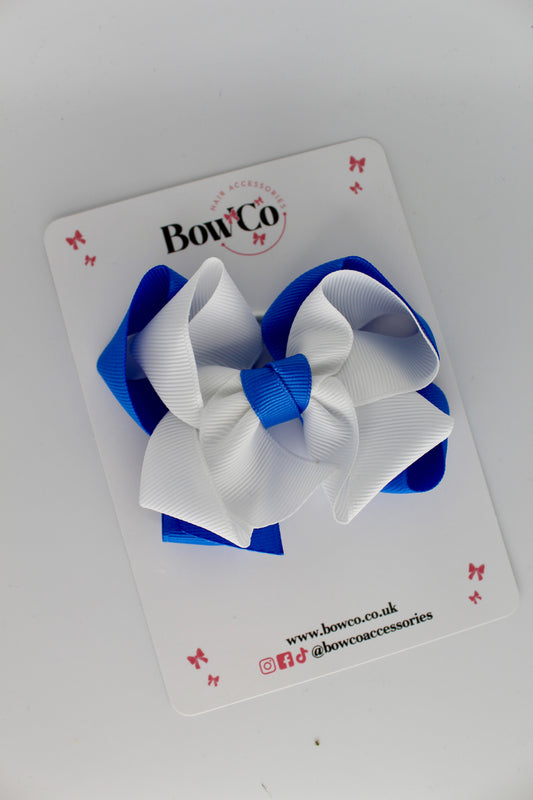 Double Loop Bow - Elastic - Royal Blue and White