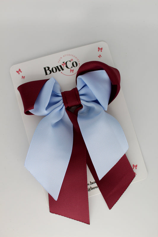 Layer Loop Tail Hair Bow - Clip - Burgundy and Bluebell