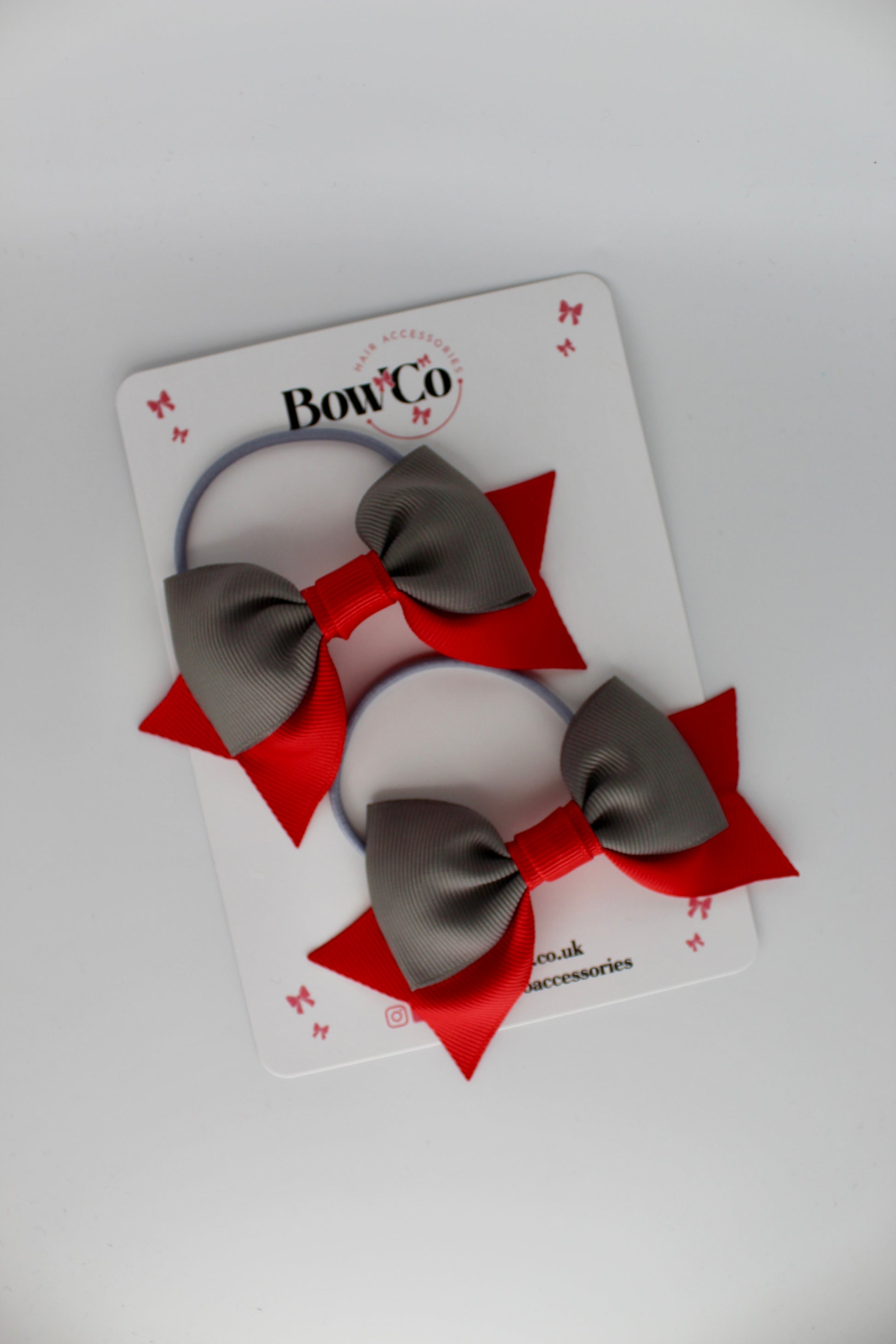 Double Knot Bow Tail Set - Elastic - Red and Metal Grey