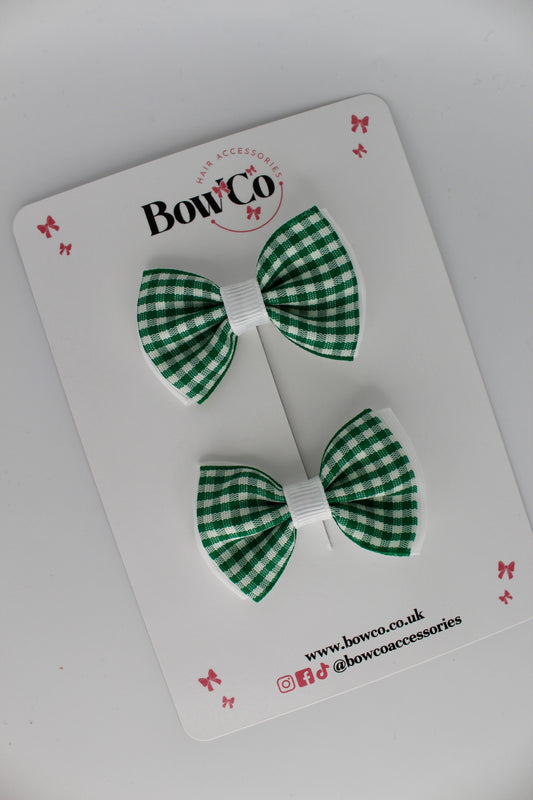Double Lapel Bow Set - Green Gingham - Clip