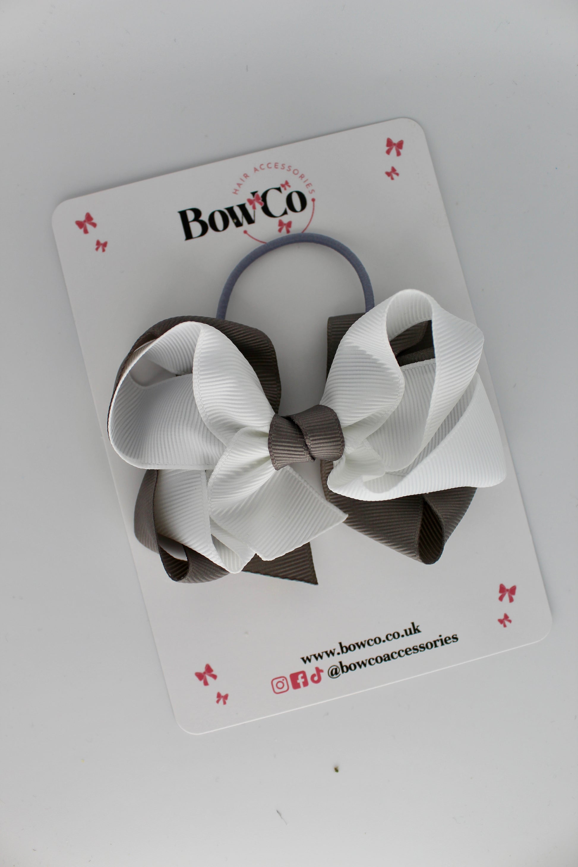 Double Loop Bow - Elastic - Metal Grey and White