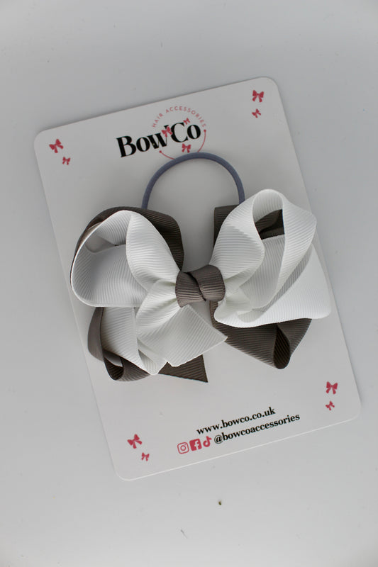 Double Loop Bow - Elastic - Metal Grey and White
