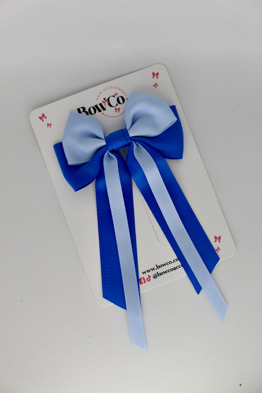 Streamer Tail Bow - Clip - Royal Blue and Bluebell