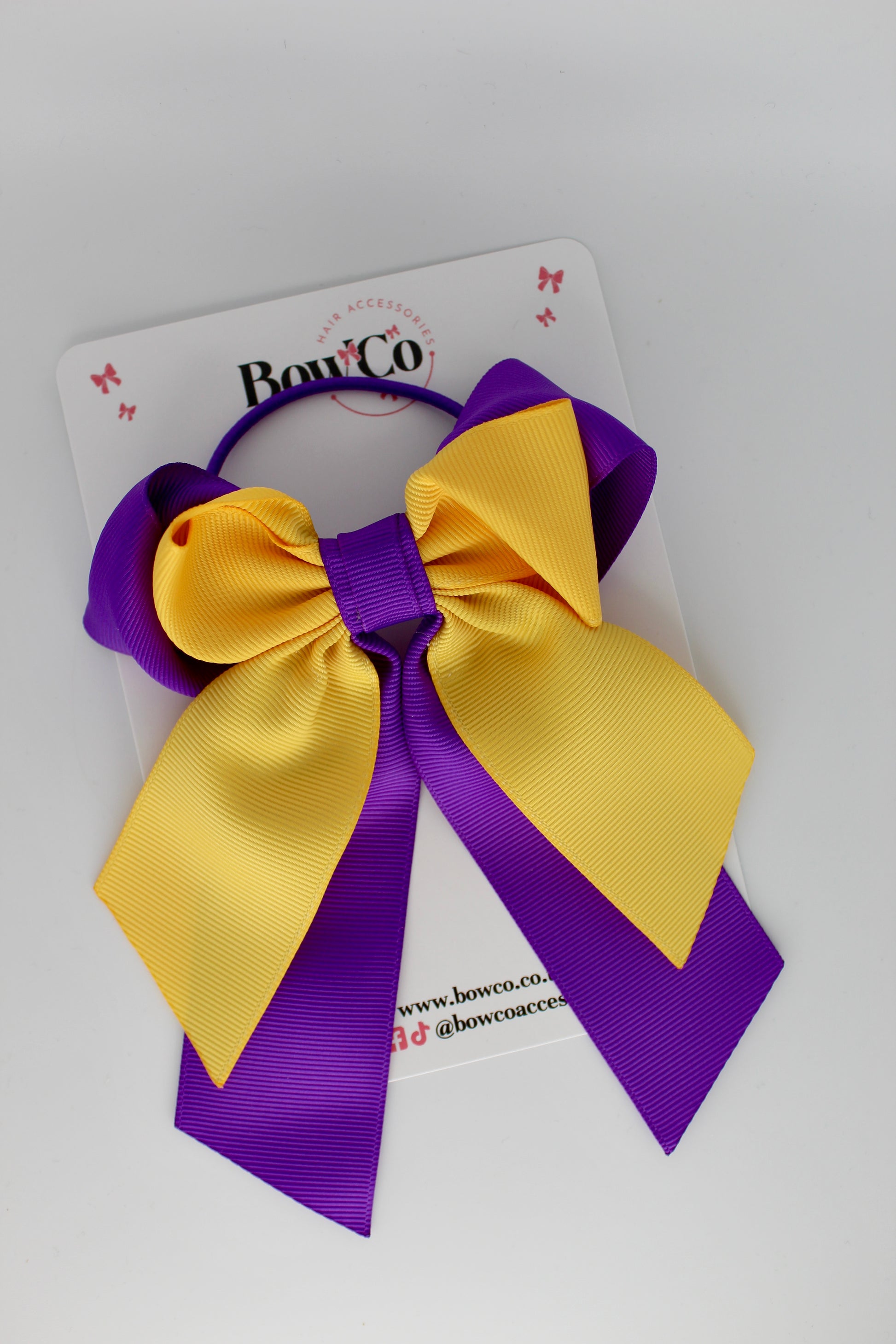 Layer Loop Tail Hair Bow - Elastic - Purple and Yellow Gold
